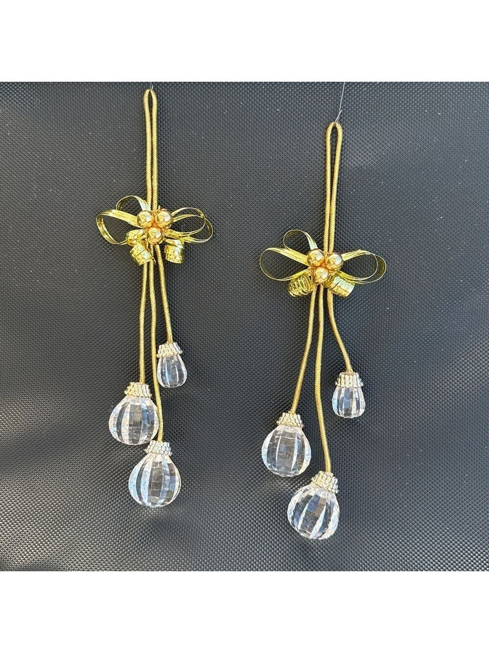 Vintage Set of Two Acrylic 8.5” Gold Tassel Ornaments with Clear Jewel Drop